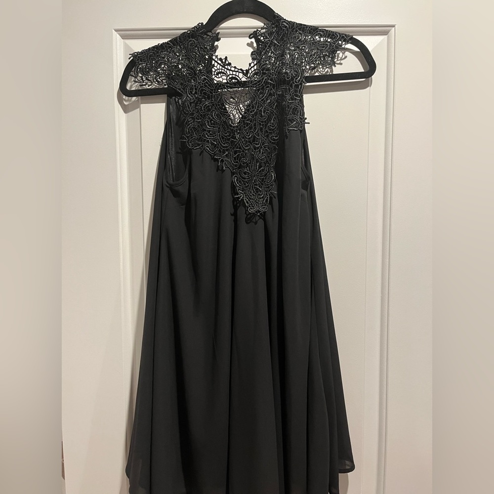 Black Cocktail Dress — Crochet neck — XS — Like New